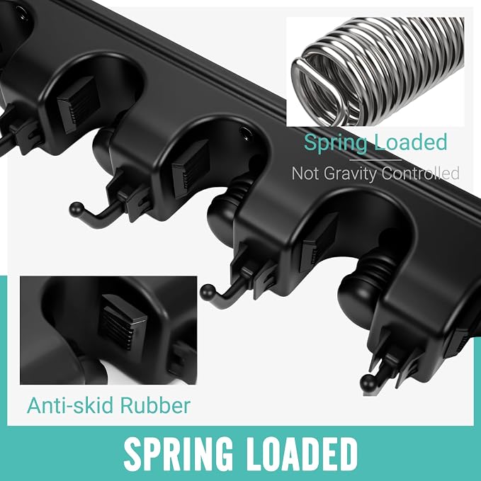 InPoTo Wall Mount Broom Holder 5 Slots 6 Hooks Mop Organizer Rack - Image 3