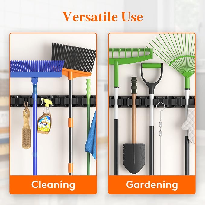 Lifewit Mop and Broom Holder Organizer Wall Hanging Mount, Black, 1 Pack - Image 7