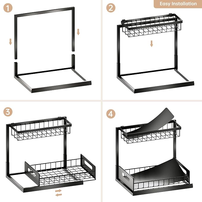 Under Sink Organizer and Storage, Slide Out Cabinet Organizer, Pull Out Sink Shelf for Kitchen Bathroom Laundry, Black, 1 Pack - Image 6