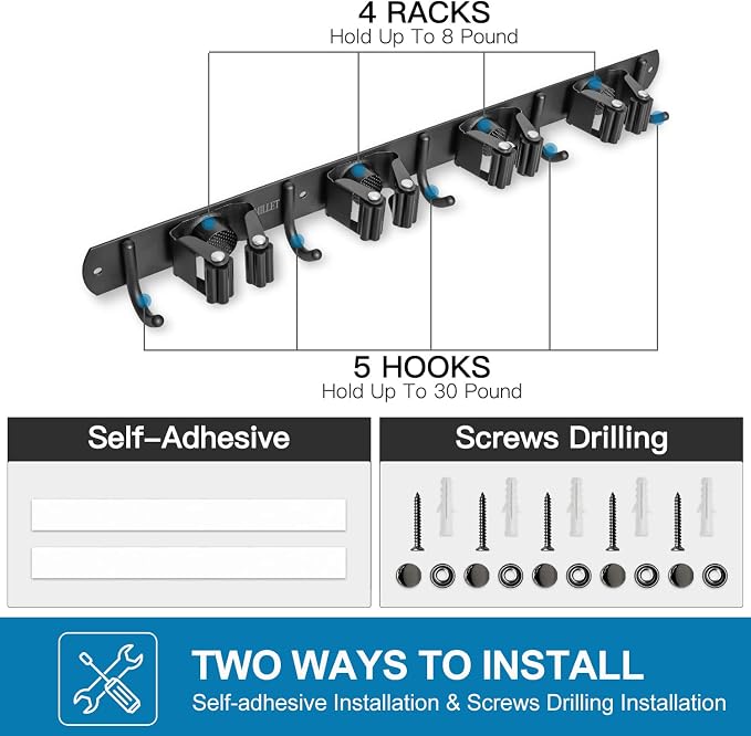 IMILLET Broom Holder Wall Mount,Heavy Duty Garage Organization Broom Hanger - Image 6