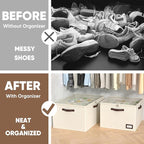 OIAHOMY 2 Pack Shoe Organizer for Closet, Large Foldable Shoe Storage Bins with Dividers and Reinforced Handles, Each Clear Cover Sneaker Box Fits Up to 24 Pairs for Entryway and Bedroom, Beige - Image 7