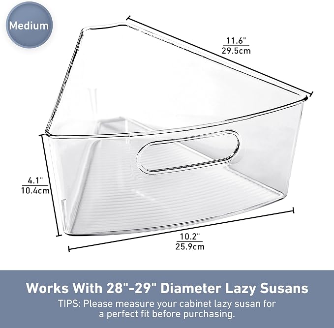 Leeden Lazy Susan Organizer for 28" Diameter Corner Lazy Susan, Plastic Kitchen Cabinet Storage Bins with Handle, 6 Packs, 1/8 Wedge - Food Safe, BPA Free - Image 2