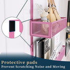 Consumest Over The Door Hooks Organizer - 3 Tier Door Hanger with 9 Coat Hooks & 2 Mesh Basket, Back Storage Organizer Hanging Towels for Bathroom, Bedroom, Pink - Image 3