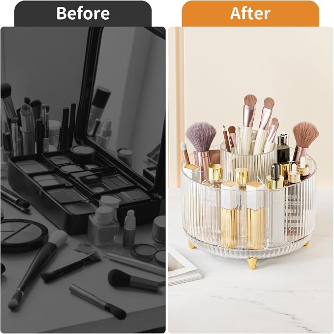 fanado 360° Rotate Makeup Brush Holder Organizer, Makeup Organizers Countertop, Makeup organization and Skincare Storage for Vanity, Desktop, Bathroom (Clear) - Image 6