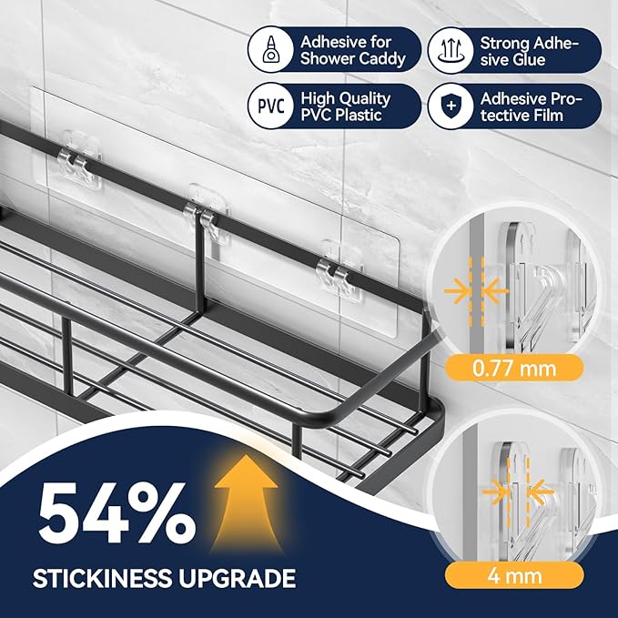 YASONIC 2-Pack Shower Caddy Adhesive Replacement - Transparent Shower Adhesive Strips, No Drilling Hooks for Bath Storage Shelves, Kitchen Racks, Basket & Soap Holder - Image 3