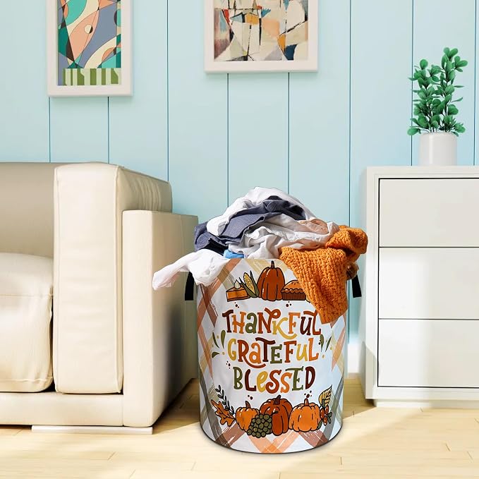 Thankful Grateful Blessed Laundry Basket Oxford Cloth Laundry Hamper With Handle Foldable Portable Clothes Storage Basket 18.9 X 16.5 Inch Storage Bag For Laundry Room/Bathroom/Bedroom/Dormitories - Image 6