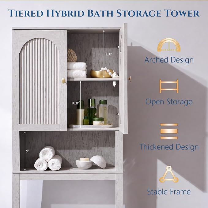 72" Over The Toilet Storage Cabinet, Bathroom Storage Cabinet, Light Grey - Image 3
