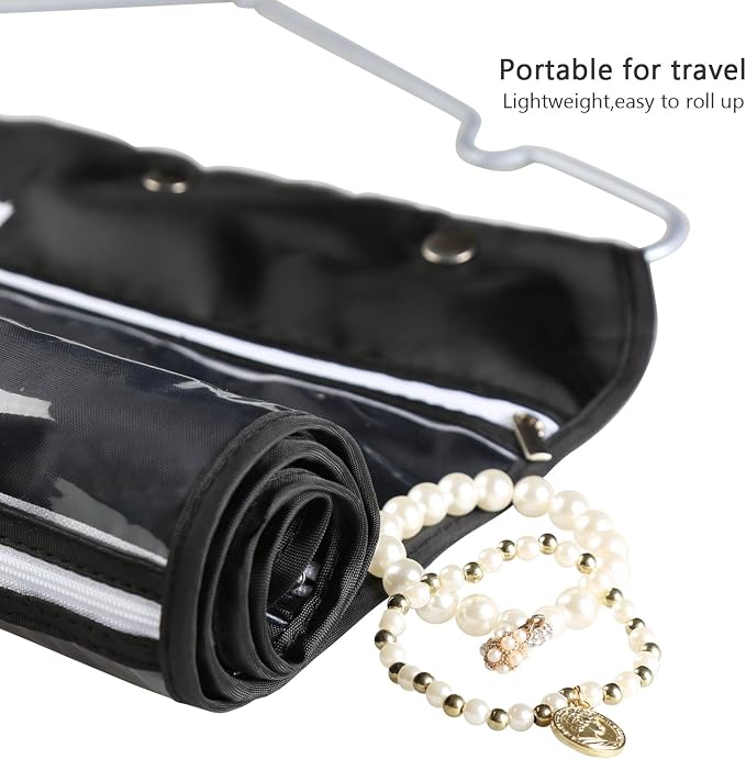 BB Brotrade Hanging Jewelry Organizer,Accessories Organizer,56 Zipper Pocket Organizer for Holding Jewelries (Black-Zipper) - Image 6