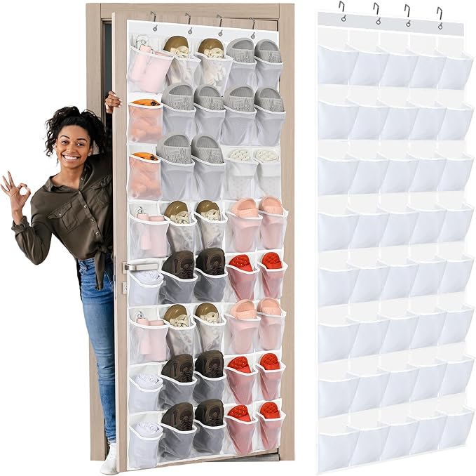 Windyun 1 Pcs 40 Pocket Over the Door Shoe Organizer Hang,White - Image 7