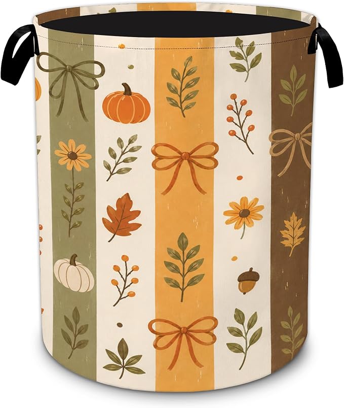Decorative Laundry Hamper with Fall Pumpkin,Autumn Flower Foldable Oxford Basket with Handles, Portable Clothes Storage Organizer and Dirty Clothes Basket for Laundry Room Bedroom Bathroom Dorm by Unknown