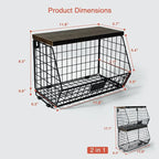 Goozii Hanging Wall Fruit Basket for Kitchen Counter 2 Pack, Stackable Wire Baskets for Organizing with Wood Lid, Potato and Onion Storage Bin with Banana Hook for Vegetable Produce, Black + Rustic - Image 7