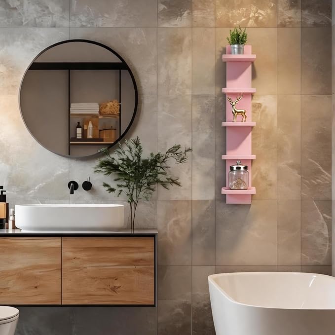 Homaterial 5 Tier Floating Wall Shelf, Pink - Image 4