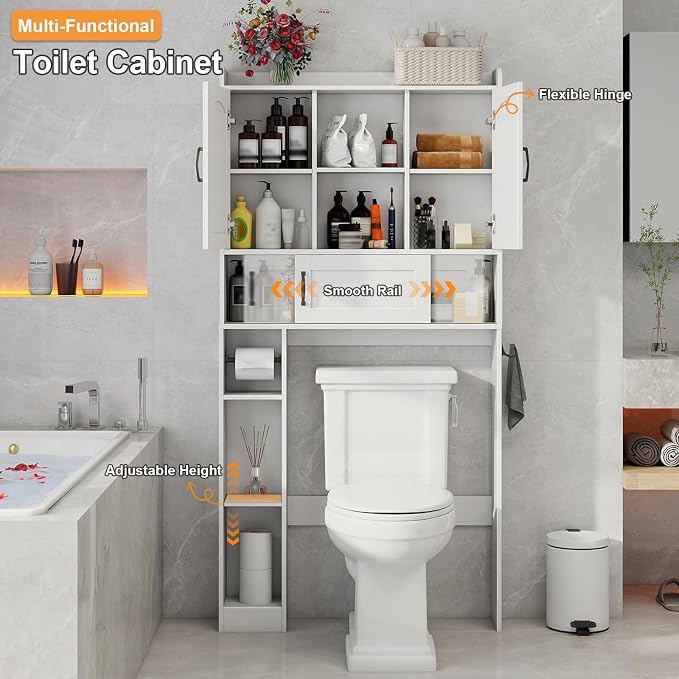 Vabches Over The Toilet Cabinet with 2 Barn Doors & Sliding Door, White - Image 4