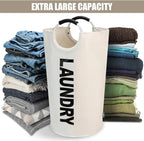 DOKEHOM 125L X-Large Laundry Basket Bag, Collapsible Tall Hamper, Beige - Image 5