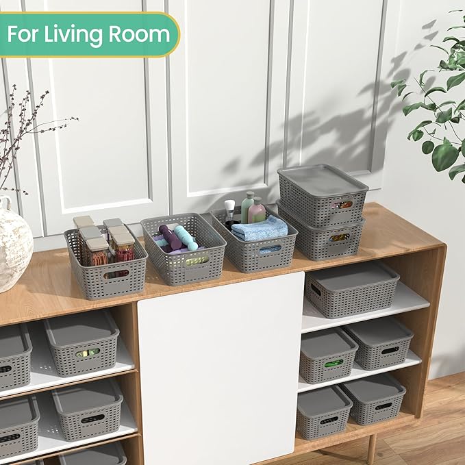 Ohmlove 8 Pack Plastic Storage Baskets with Lids for Organization - Image 4