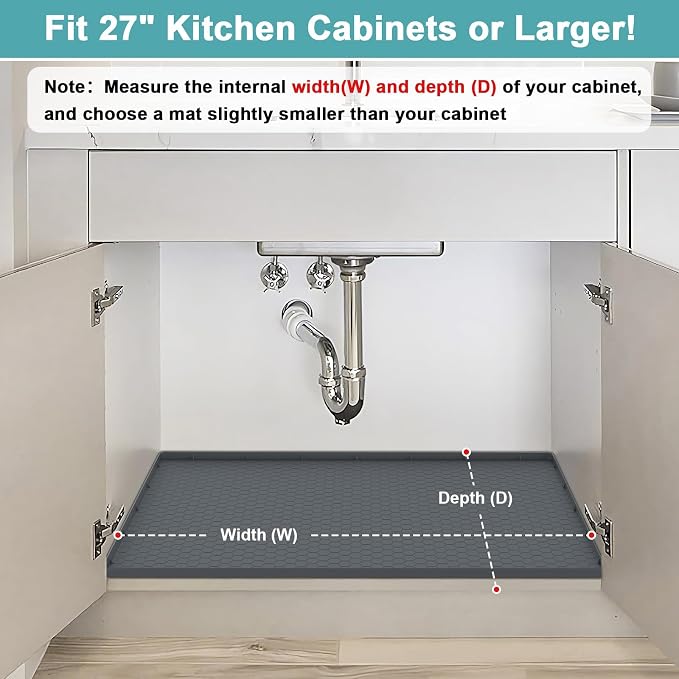 Silicone Under Sink Mat 25 x 19, Waterproof Under The Sink Mat for Kitchen, Under Kitchen Sink Mats and Protectors, Under Bathroom Sink Mat, Cabinet Liner Shelf Liner Gray - Image 3