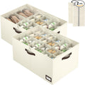 OIAHOMY 2 Pack Shoe Organizer for Closet, Large Foldable Shoe Storage Bins with Dividers and Reinforced Handles, Each Clear Cover Sneaker Box Fits Up to 24 Pairs for Entryway and Bedroom, Beige by MasterofSpaceOptimization