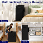 Optish 90L Slim Laundry Hamper, Large Laundry Basket With Handles, Black Narrow Laundry Basket for Dorm, Bedroom, Living Room, Collapsible Laundry Hamper - Image 6