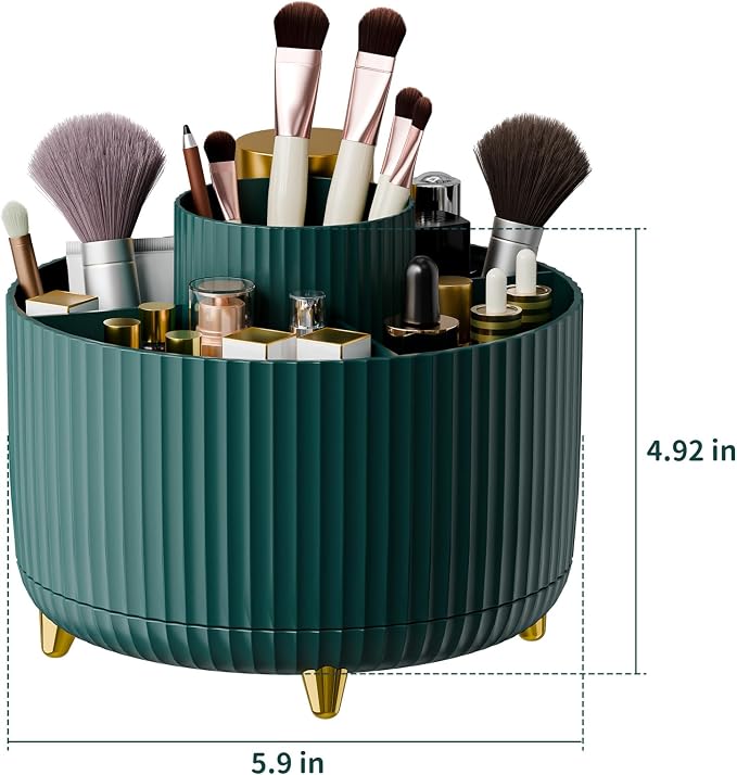 fanado 360° Rotate Makeup Brush Holder Organizer, Makeup Organizers Countertop, Makeup organization and Skincare Storage for Vanity, Desktop, Bathroom (Green) - Image 4