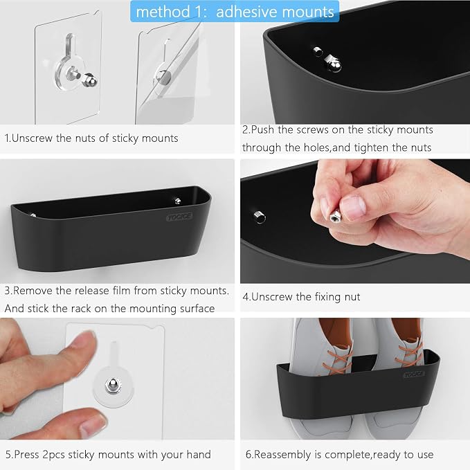 6Pack Wall Shoe Rack, Adhesive or Screw Mount for RV, Black - Image 4