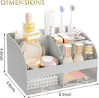 Makeup Organizer with 2 Drawers, Cosmetic Storage for Dresser Vanity and Bathroom Countertop,Make up organization and Skincare Storage with Beauty Brush Holder, Cosmetic Display Case (Grey) - Image 3