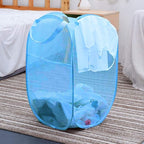 Larpur Pack of 2 Pop up Laundry Hampers, Collapsible Laundry Baskets, Portable Mesh Clothes Hampers for Home Room, College Dorm, Apartment, Foldable Hamper with Carry Handles, Sky Blue - Image 4