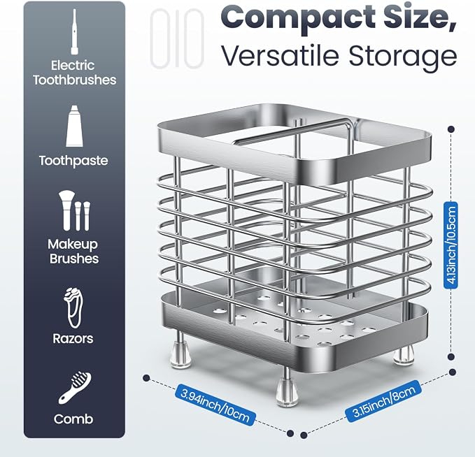 Luxspire Toothbrush Holders for Bathroom, Stainless Steel, 2 Slots, Silver - Image 3