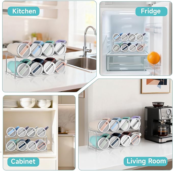spospo Stackable Water Bottle Organizer Large Compartment Bottle Holder - Image 6