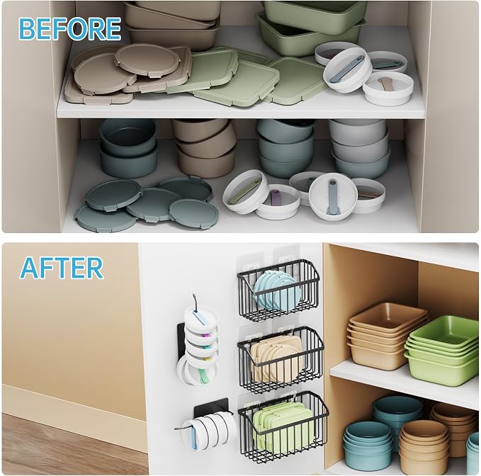 NiHome 5PC Cabinet Door Lid Organizer, Metal Basket for Tumbler Tupperware - Image 8