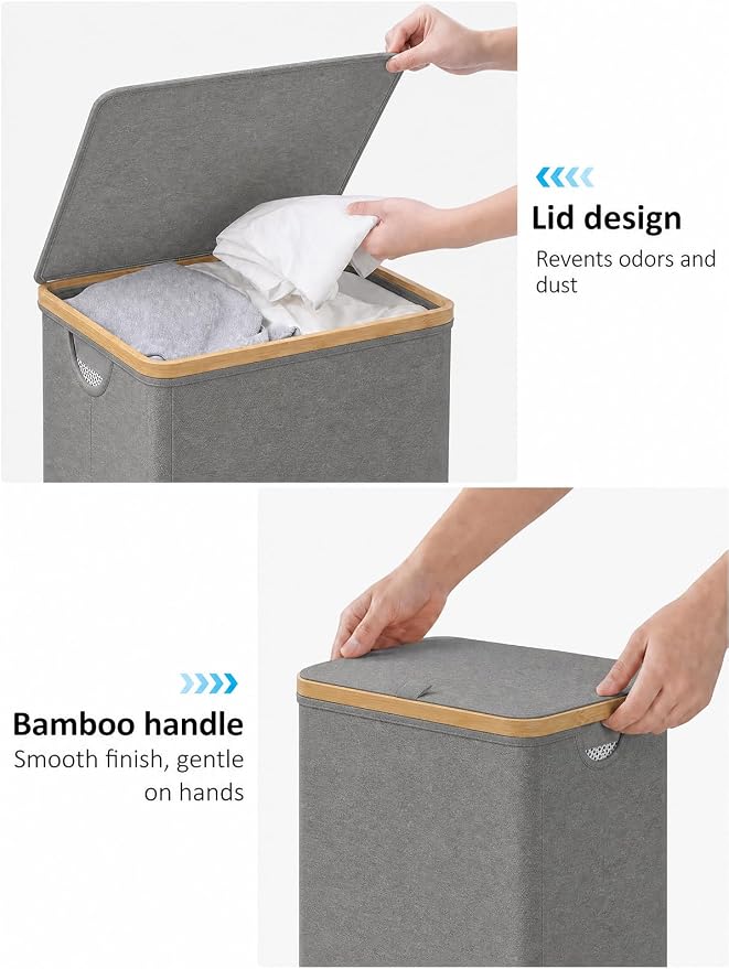 iEGrow Laundry Hamper with Lid, 110L Large Laundry Hamper with Handle and Lid, Collapsible Clothes Basket Organizer with Removable Inner Bag for Clothes Toys Towels - Grey - Image 4