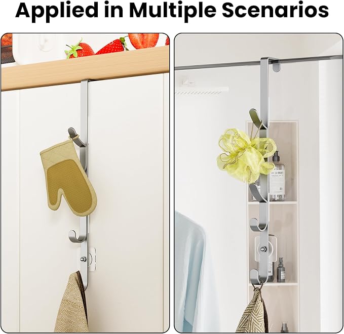 Kaiferty Over The Door Hooks, Metal Door Hooks for Hanging, Over The Door Purse Organizer for Door Coat Hanger, Back of Shower for Hanging Towel Rack Clothes, Hat, Bathroom, Closet (Silver-4Packs) - Image 6