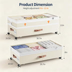 Yecaye 90L Under Bed Storage with Wheels, Height Adjustable, 2 Pack, Beige - Image 2