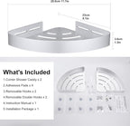 DUFU Adhesive Corner Shower Caddy with Hooks, Silver, 2 Pack - Image 2