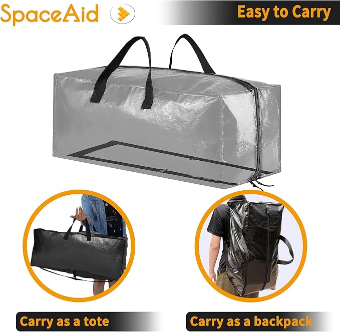 SpaceAid Heavy Duty Moving Bags, Extra Large Storage Totes W/Backpack Straps Strong Handles & Zippers, Alternative to Moving Boxes, Packing & Moving Supplies, Black (10 Pack) - Image 5