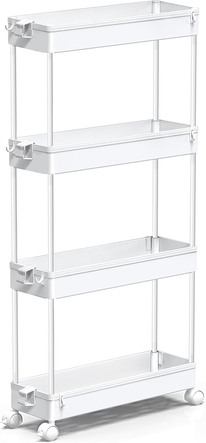 SPACEKEEPER Slim Rolling Storage Cart, 4 Tier Bathroom Cart Organizer,White - Image 8