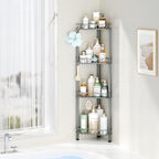 SWTYMIKI Standing Shower Caddy Corner - 4‑Tier Stainless Steel Shower Organizer Shelf with 12 Hooks and Adhesive Pads, Rustproof Corner Shelves Stand Rack for Bathroom Shower Room, Gray - Image 5