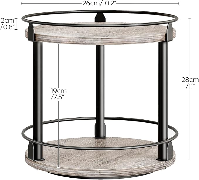 YATINEY Lazy Susan Organizer, Rotating Spice Rack, 2 Tier Spice Turntable Organizer, Industrial Turntable Spice Holder, for Kitchen Countertop and Cabinet, Compact and Versatile, Greige SR22BG - Image 7