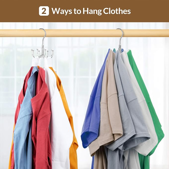 ZEDODIER Space Saving Hangers for Clothes,Rotatable Sturdy Shirt Hangers with 8 Hooks, Non Slip Multiple Shirt Organizer for T-Shirts Sweatshirts Hoodies, Silver - Image 6