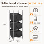ELYKEN 3-Tier Vertical Rolling Laundry Hamper with Wheels & Removable Bags - Image 3