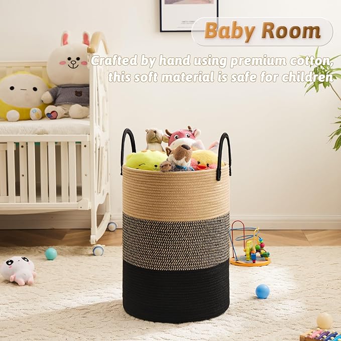 Artfeel Laundry Basket,Woven Cotton Rope Laundry Hamper,100L for Decorative Storage of Dirty Clothes,Toys and Blankets in Bathroom,Bedroom and Living Room - Image 3