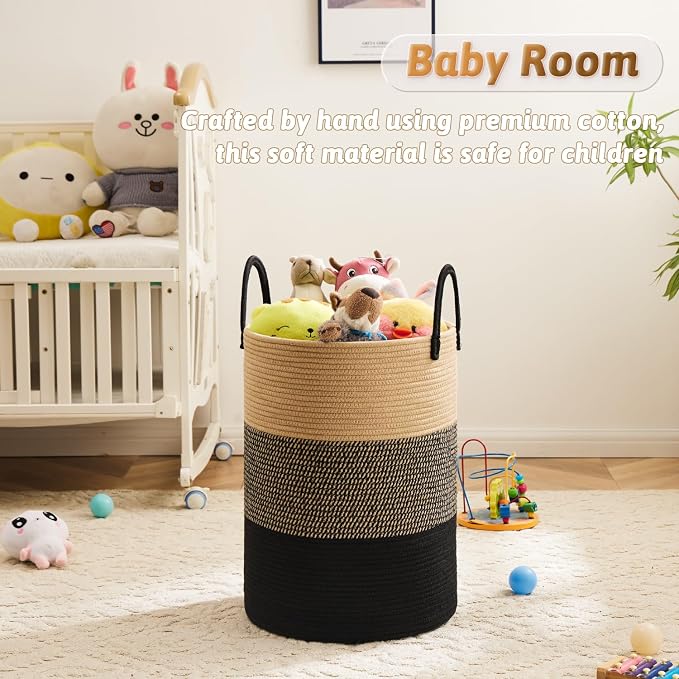 Artfeel Laundry Basket,Woven Cotton Rope Laundry Hamper,60L for Decorative Storage of Dirty Clothes,Toys and Blankets in Bathroom,Bedroom and Living Room - Image 3