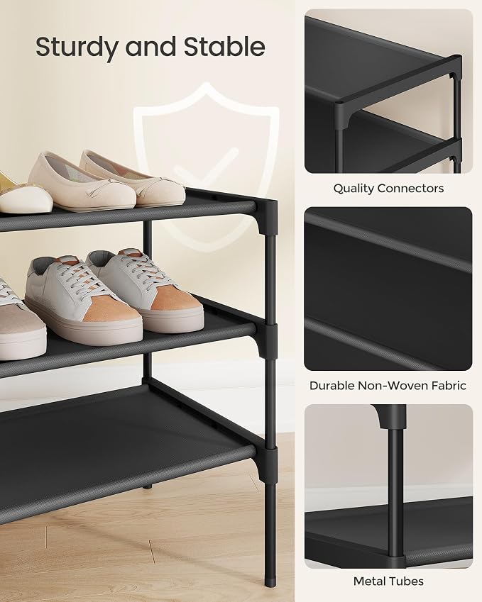 SONGMICS 3-Tier Shoe Rack, Space-Saving, Shoe Storage Organizer - Image 5