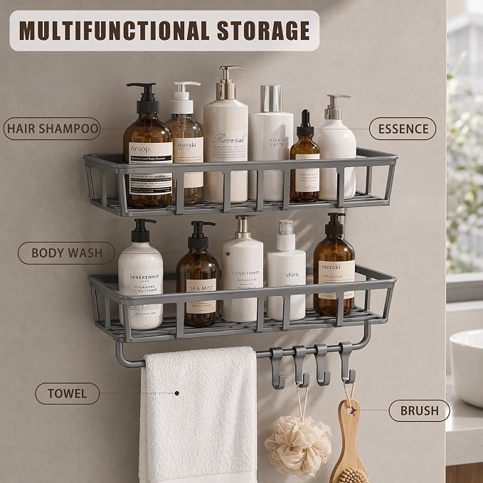 Shower Caddy Hanging 2 Pack, Rustproof Adhesive Corner Shower Shelves - Image 5