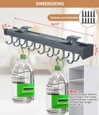 Pull Out Broom Holder With Adjustable Double Row Sliding Hook-Grey 18.11in - Image 4