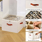 INSTY 2 Pack Shoe Organizer for Closet, Fits up to 32 Pairs, Adjustable Dividers for Shoe Storage, Fabric Shoe Storage Bins with Clear Cover, Beige - Image 4