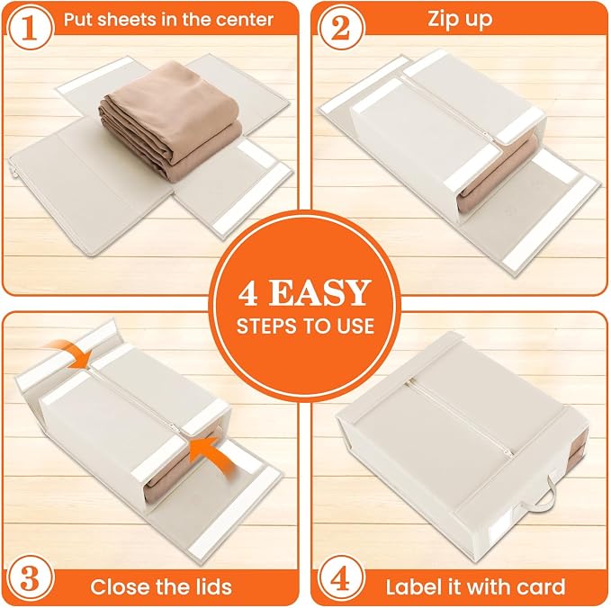 WOWBOX Sheet Organizers and Storage,Closet Bed Sheet Organizer Under Bed Storage and Organization with Label Cards & Clear Window for Bedding Sheets,Duvet Covers,Blankets (10 Pack，Beige) - Image 4