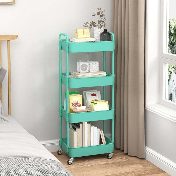 Sywhitta 4-Tier Plastic Rolling Utility Cart with Wheels for Storage,Green - Image 6