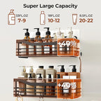 Orimade Adhesive Shower Caddy Shelf with 5 Hooks Organizer Storage Rack Rust Resistant Wall Mounted Stainless Steel No Drilling for Bathroom, Toilet, Kitchen - 2 Pack,Black - Image 6