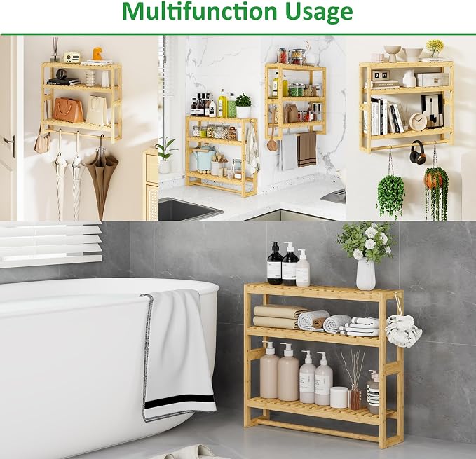 RRX Bathroom Shelf Storage Organizer, Shelf 3-Tier Adjustable Layer, Beige - Image 6