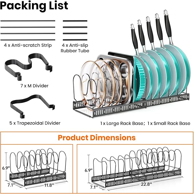 MUDEELA Expandable Pot Pan Lid Organizers inside Cabinet, 12 Divider-Black - Image 7